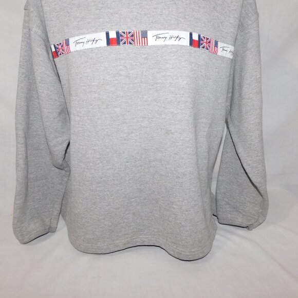 VTG 90s Tommy Hilfiger Mens M Gray Flags Spellout Strip Crew neck Sweatshirt - Picture 4 of 9